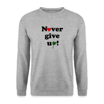 Never give up - Unisex Pullover - Weißgrau meliert - Vorne - Alina (178cm) & Michal (187cm)