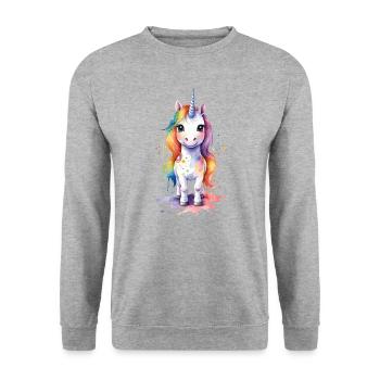 Rainbow Dreams: Kawaii Einhorn Aquarell - Unisex Pullover - Weißgrau meliert - Vorne - Alina (178cm) & Michal (187cm)
