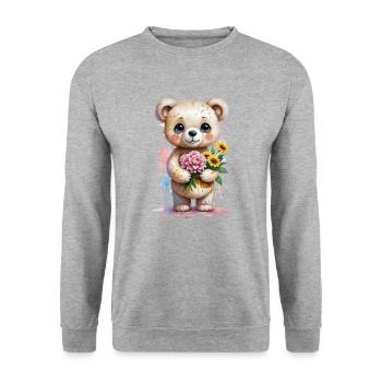 Kawaii Teddy Bear with Flowers - Adorable Watercol - Unisex Sweatshirt - salt & pepper - Front - Alina (178cm) & Michal (187cm)