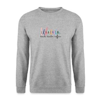 Lustiges Lehrerin Kreide Kinder Koffein Geschenk - Unisex Pullover - Weißgrau meliert - Vorne - Alina (178cm) & Michal (187cm)