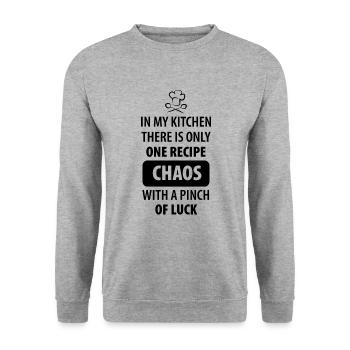 In my kitchen theres only one recipe chaos with - Unisex Pullover - Weißgrau meliert - Vorne - Alina (178cm) & Michal (187cm)