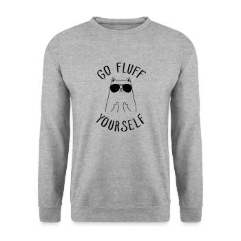 Cat, Go Fluff Yourself - Unisex Pullover - Weißgrau meliert - Vorne - Alina (178cm) & Michal (187cm)