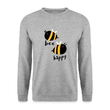 Biene glücklich - Unisex Pullover - Weißgrau meliert - Vorne - Alina (178cm) & Michal (187cm)