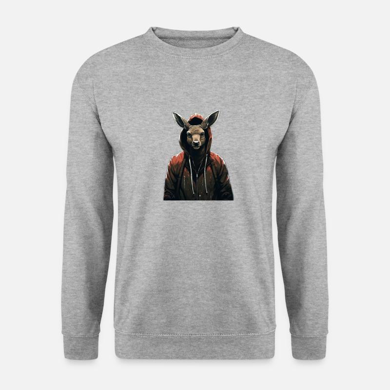 Steet Art Hirsch mit Hoodie - Unisex Pullover - Weißgrau meliert