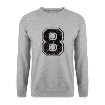8_eight_acht_black_schwarz (de) - Unisex Pullover - Weißgrau meliert - Vorne - Alina (178cm) & Michal (187cm)