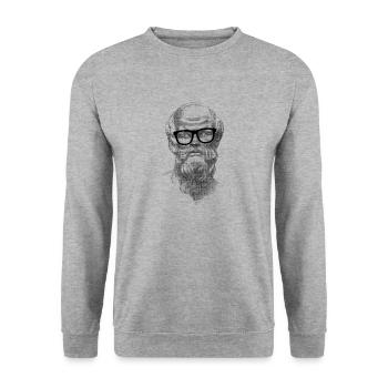 Sokrates Brille Zeichnung Collage - Unisex Pullover - Weißgrau meliert - Vorne - Alina (178cm) & Michal (187cm)