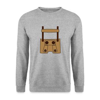 Meine erste Lederhose (vorne) - Unisex Pullover - Weißgrau meliert - Vorne - Alina (178cm) & Michal (187cm)