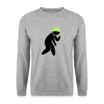 Ein Hiphop Star singt in ein Mikrofon - Unisex Pullover - Weißgrau meliert - Vorne - Alina (178cm) & Michal (187cm)
