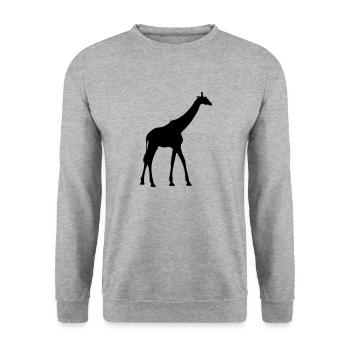 Giraffe Zoo Tier Silhouette in schwarzer Farbe - Unisex Pullover - Weißgrau meliert - Vorne - Alina (178cm) & Michal (187cm)
