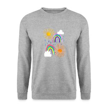 Regenbogen, Wolken, Sonne, Regen in bunten Farben - Unisex Pullover - Weißgrau meliert - Vorne - Alina (178cm) & Michal (187cm)