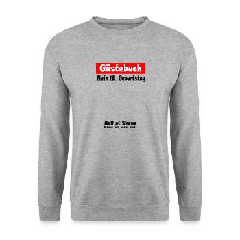 Geburtstag 18 Jahre Gästebuch Feier Geschenk Party - Unisex Pullover - Weißgrau meliert - Vorne - Alina (178cm) & Michal (187cm)