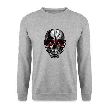 Totenkopf Schädel Crane skull Lünette runde Flamme Feuer - Unisex Pullover - Weißgrau meliert - Vorne - Alina (178cm) & Michal (187cm)