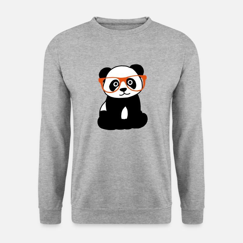 Panda mit Brille - Unisex Pullover - Weißgrau meliert