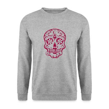 Sugar Skull Crâne mexicain Jour des morts - Sweat-shirt Unisexe - gris chiné - Devant - Alina (178cm) & Michal (187cm)