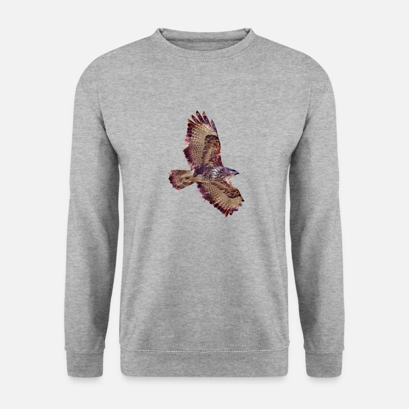 Fliegender Bussard in Wasserfarbtechnik - Unisex Pullover - Weißgrau meliert
