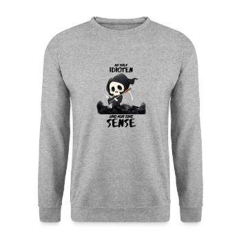 TOD - So viele IDIOTEN und nur eine SENSE - Unisex Pullover - Weißgrau meliert - Vorne - Alina (178cm) & Michal (187cm)