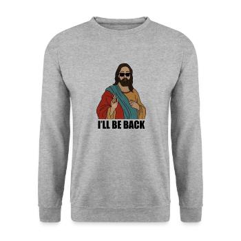 Lustiger Christ, ich werde wiederkommen, Jesus Christus - Unisex Pullover - Weißgrau meliert - Vorne - Alina (178cm) & Michal (187cm)