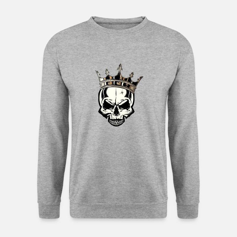 Kronenschädel Totenkopf Fantasy - Unisex Pullover - Weißgrau meliert