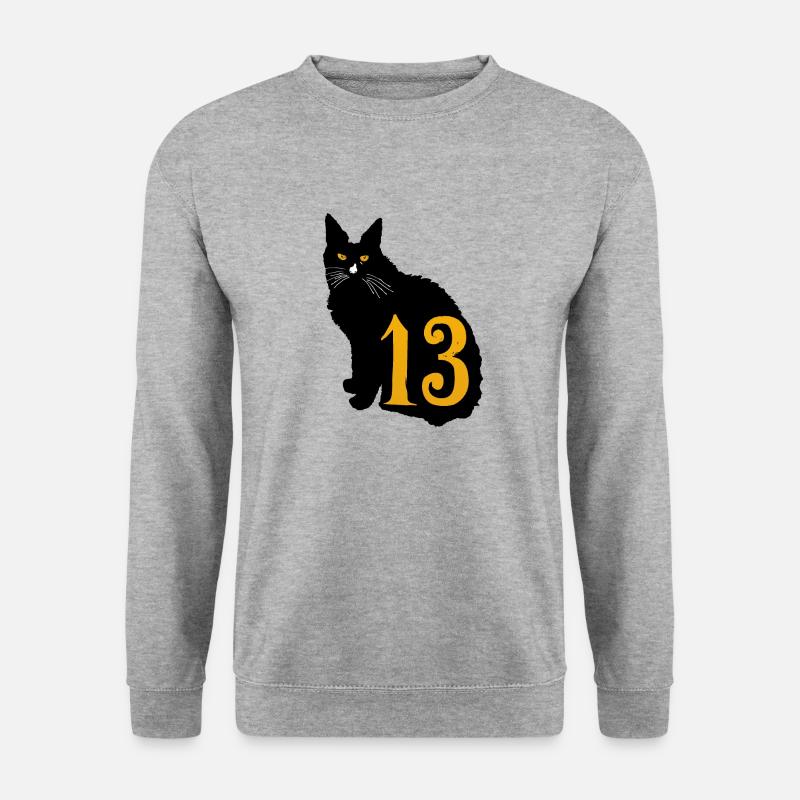 schwarze Katze Nummer 13 - Unisex Pullover - Weißgrau meliert