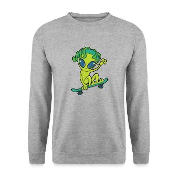 Skateboard Alien - Unisex Sweatshirt - salt & pepper - Front - Alina (178cm) & Michal (187cm)