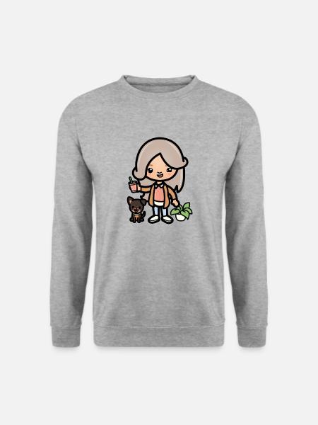 Cute toca girl - Aesthetic game character and dog - Unisex Sweatshirt - salt & pepper