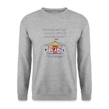 Verfolgt von einem Pferd - Unisex Pullover - Weißgrau meliert - Vorne - Alina (178cm) & Michal (187cm)