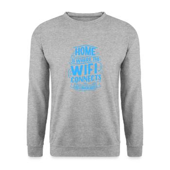 Zu Hause verbindet sich WIFI automatisch - Unisex Pullover - Weißgrau meliert - Vorne - Alina (178cm) & Michal (187cm)