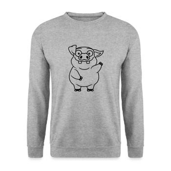 Comic waving funny pig - Unisex Sweatshirt - salt & pepper - Front - Alina (178cm) & Michal (187cm)