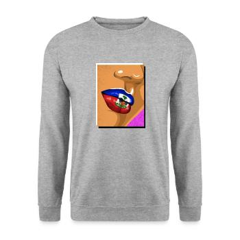 Haiti Haitianer Stolz Flagge Flaggentag I Geschenk - Unisex Pullover - Weißgrau meliert - Vorne - Alina (178cm) & Michal (187cm)