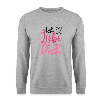 "Ich Liebe Dich" Design, Valentinstagsgeschenk - Unisex Pullover - Weißgrau meliert - Vorne - Alina (178cm) & Michal (187cm)