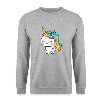 Kawaii Cute Happy Unicorn - Unisex Sweatshirt - salt & pepper - Front - Alina (178cm) & Michal (187cm)