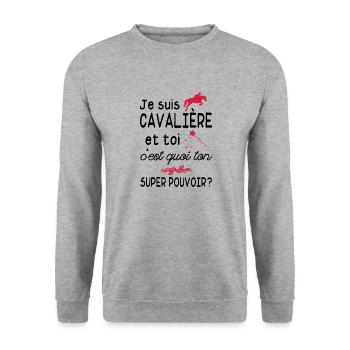 je suis cavalière / cadeau humour cavalière - Sweat-shirt Unisexe - gris chiné - Devant - Alina (178cm) & Michal (187cm)