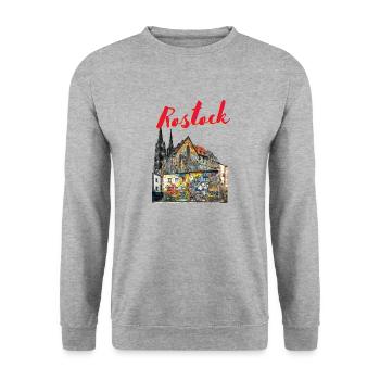Rostock Stadt Deutschland Graffiti Street art cool - Unisex Pullover - Weißgrau meliert - Vorne - Alina (178cm) & Michal (187cm)