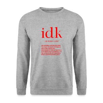 Ich weiss es nicht Definition Englisch - Unisex Pullover - Weißgrau meliert - Vorne - Alina (178cm) & Michal (187cm)