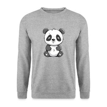 Bambusglück Panda - Unisex Pullover - Weißgrau meliert - Vorne - Alina (178cm) & Michal (187cm)