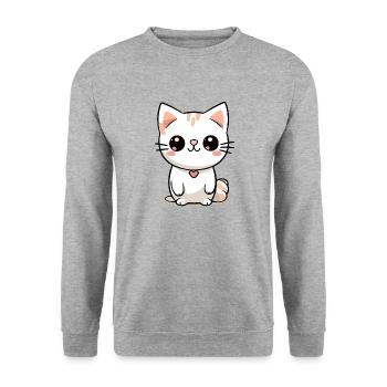Minima, die kleine Katze - Unisex Pullover - Weißgrau meliert - Vorne - Alina (178cm) & Michal (187cm)