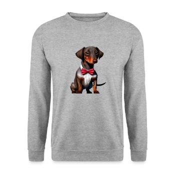 Chiot teckel Teckel avec nœud papillon Dog Dogs - Sweat-shirt Unisexe - gris chiné - Devant - Alina (178cm) & Michal (187cm)