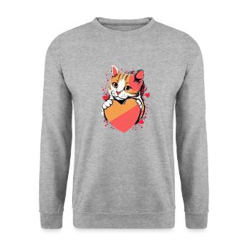 Chat mignon avec cœur pour les amoureux des chats aiment bébé - Sweat-shirt Unisexe - gris chiné - Devant - Alina (178cm) & Michal (187cm)