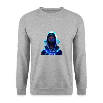 Blue Team Hacker Cyberpunk Digital Art - Unisex Pullover - Weißgrau meliert - Vorne - Alina (178cm) & Michal (187cm)