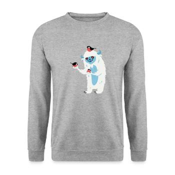 Monster mit Vögeln - Unisex Pullover - Weißgrau meliert - Vorne - Alina (178cm) & Michal (187cm)
