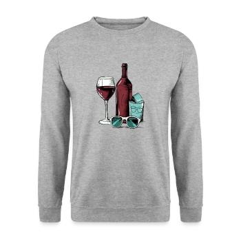 Bottle of wine and glasses n°2 - Unisex Sweatshirt - salt & pepper - Front - Alina (178cm) & Michal (187cm)