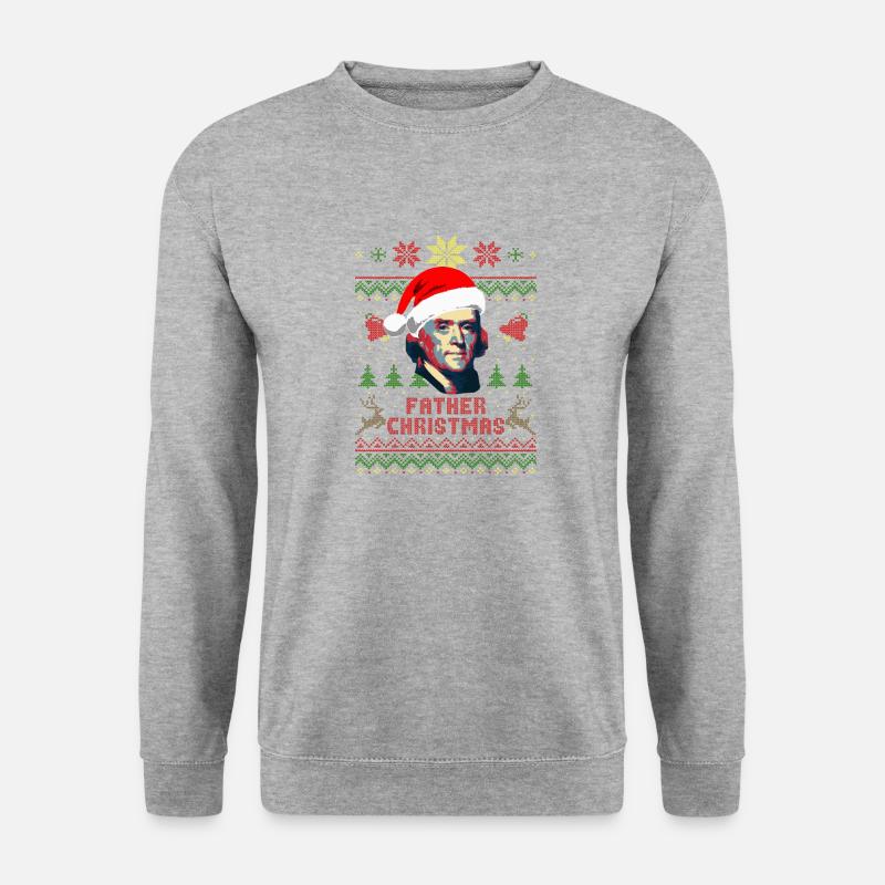 Thomas Jefferson Weihnachtsmann - Unisex Pullover - Weißgrau meliert