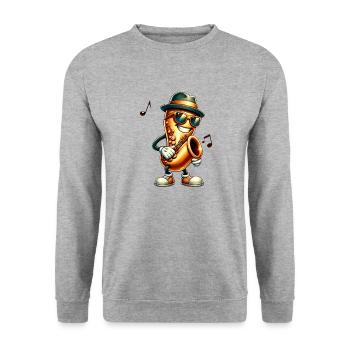 Jazz It ! 🎷 Saxophone cool avec chapeau et abat-jour - Sweat-shirt Unisexe - gris chiné - Devant - Alina (178cm) & Michal (187cm)