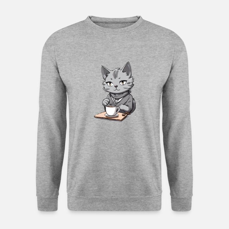Katzencafé - Unisex Pullover - Weißgrau meliert