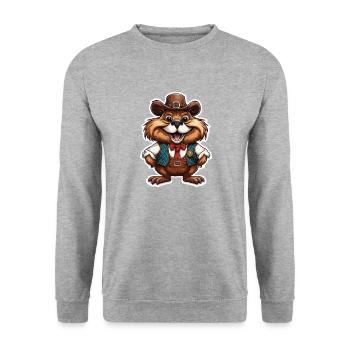Lederhosen / Animal / Traditional costume / Tradition / Beaver - Unisex Sweatshirt - salt & pepper - Front - Alina (178cm) & Michal (187cm)