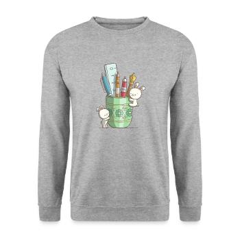 Two cute bunnies at a pen cup - Unisex Sweatshirt - salt & pepper - Front - Alina (178cm) & Michal (187cm)