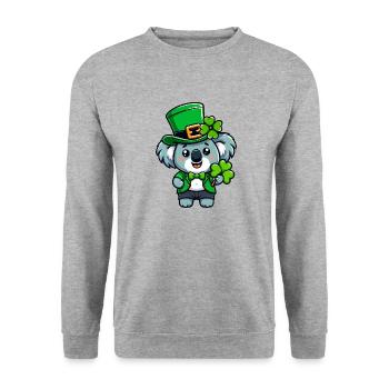 Cute Koala St. Patrick's Day Cartoon - Unisex Sweatshirt - salt & pepper - Front - Alina (178cm) & Michal (187cm)