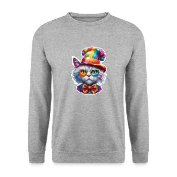 Clown Animal / Cirque / Drôle / Coloré / Spectacle / Chat - Sweat-shirt Unisexe - gris chiné - Devant - Alina (178cm) & Michal (187cm)