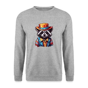 Clown Animal / Cirque / Drôle / Coloré / Raton laveur - Sweat-shirt Unisexe - gris chiné - Devant - Alina (178cm) & Michal (187cm)