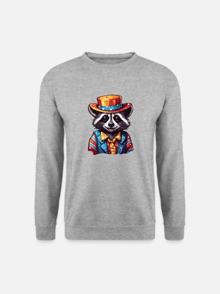 Clown Tier / Zirkus / lustig / bunt / Waschbär - Unisex Pullover - Weißgrau meliert